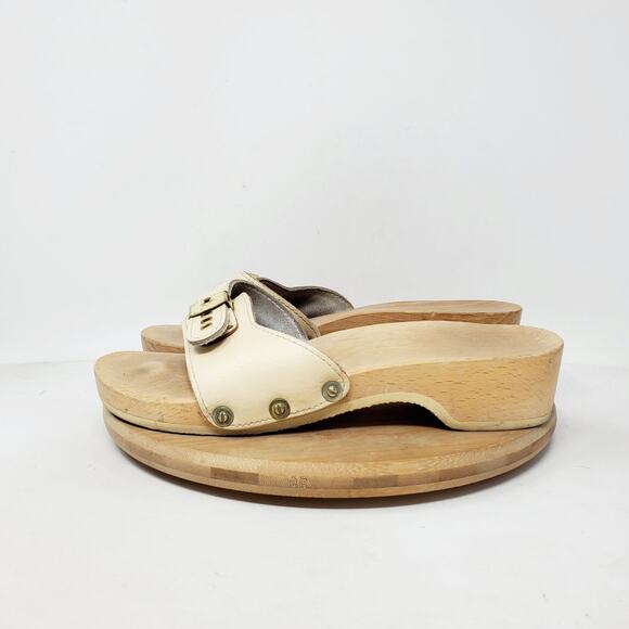 Dr Scholls Wooden Slide Sandals Womens 7 Original Clog Off White Austria Vintage - Picture 6 of 12